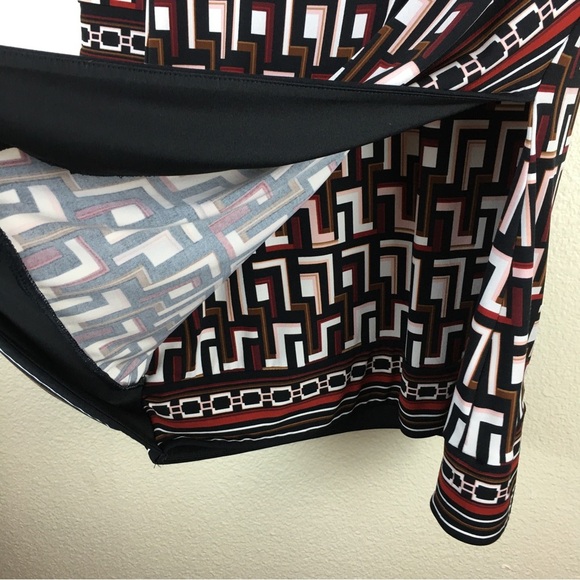 White House Black Market WHBM Tunic Dress Black Red Cream Geo 3/4 Sleeve XS - Picture 7 of 12